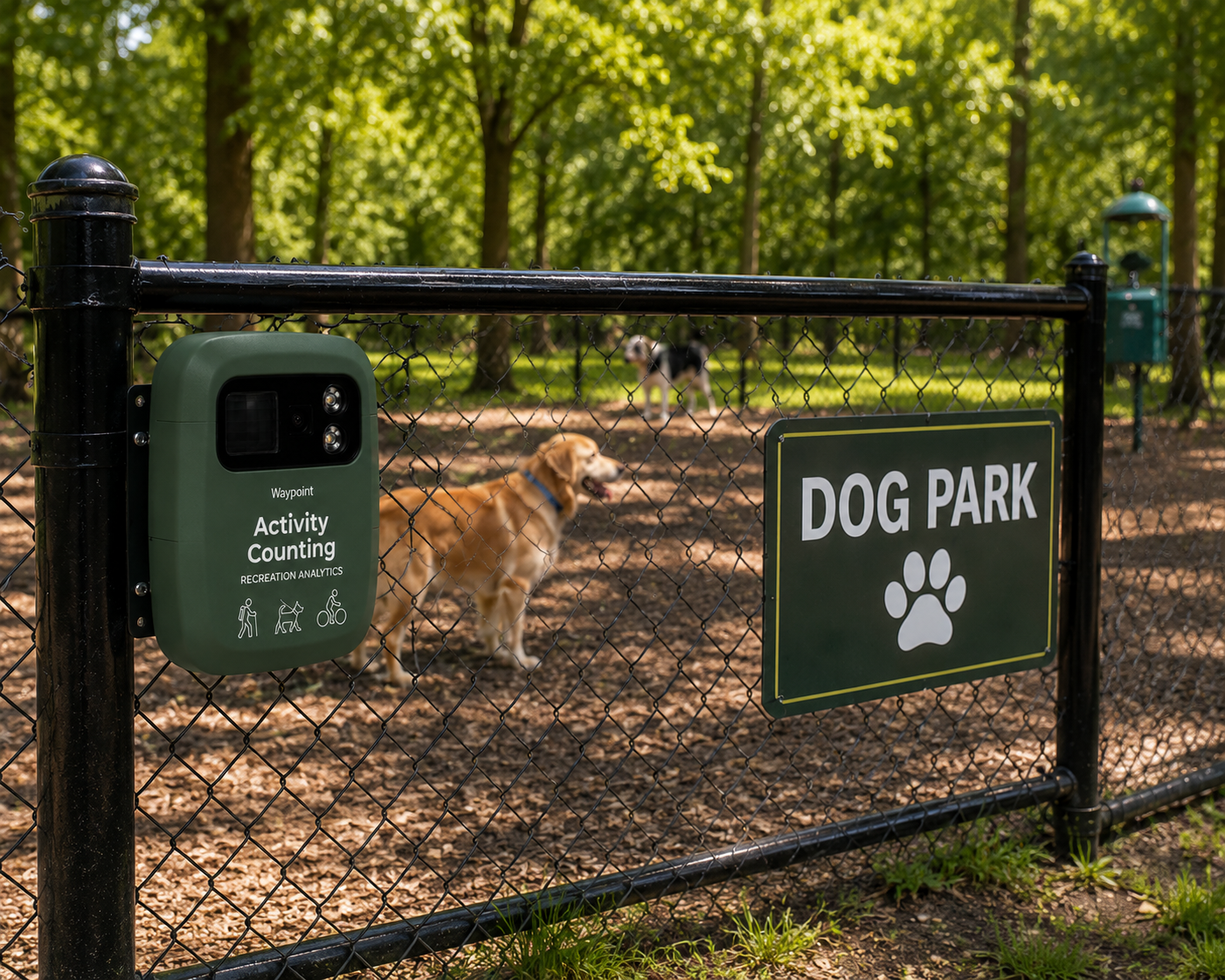 AI detection result counting and classifying visitors and dogs at a dog park