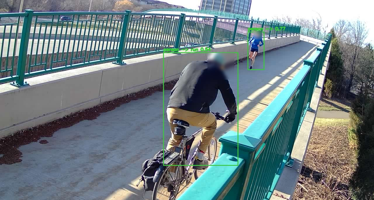 AI detection result classifying a runner distinctly from other trail users