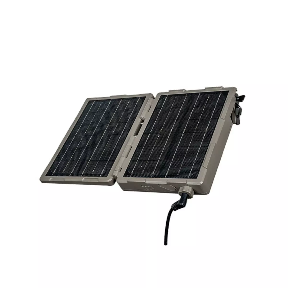 Extended solar panel for Waypoint trail counters: hinged dual-panel array with charging cable, roughly double the collection area of the standard panel